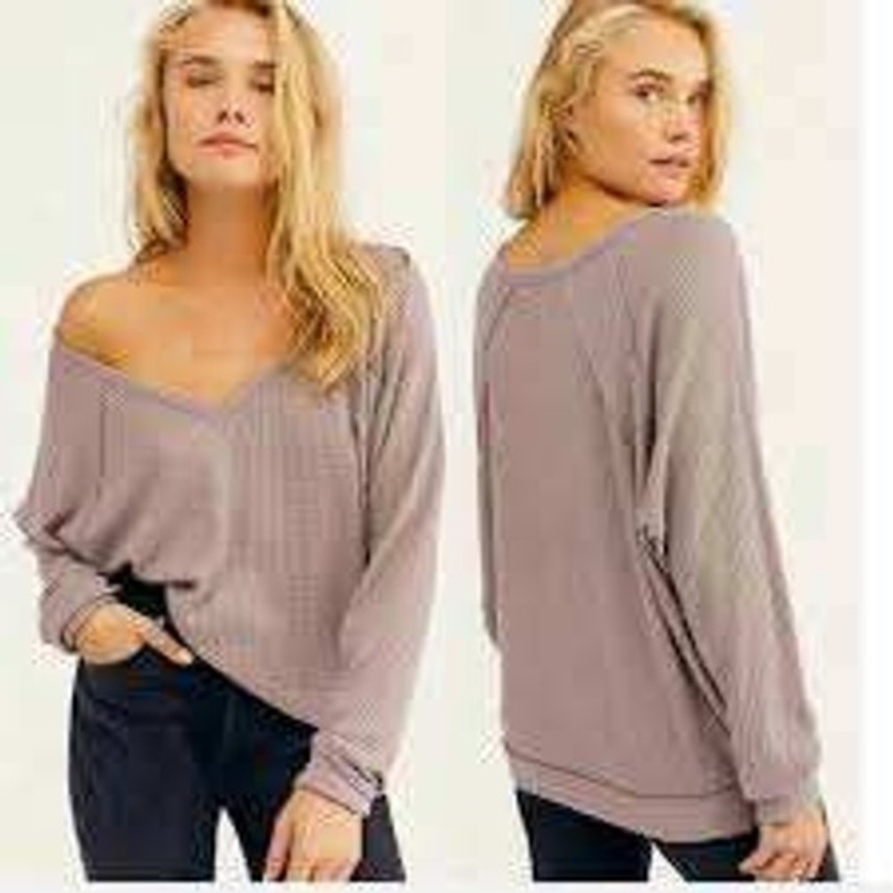 Free People We the Free Santa Clara Waffle Knit Thermal Shirt Small Pink‎ Boho